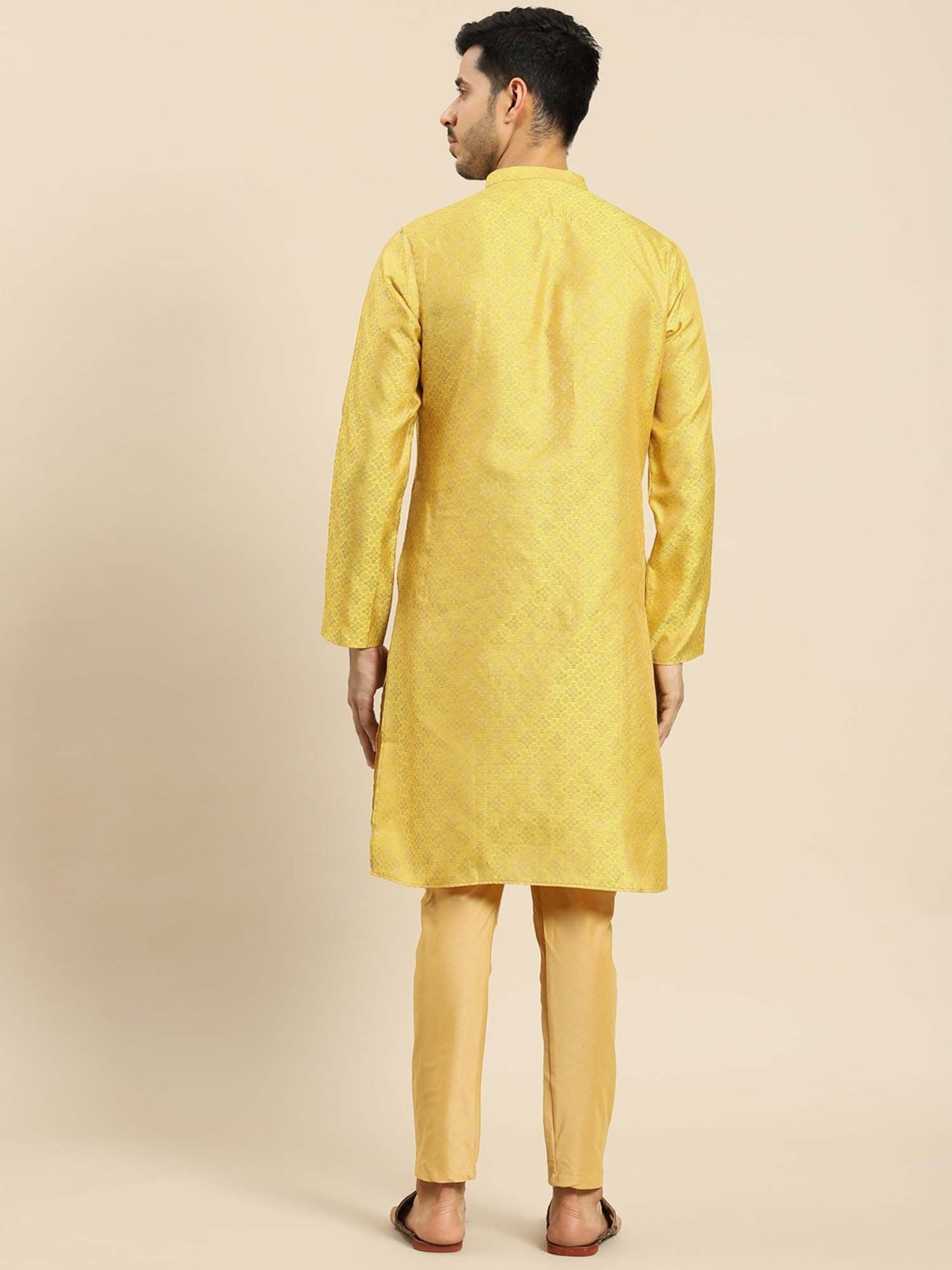 Amodh by Kisah Men Yellow Kurta (Set of 2)
