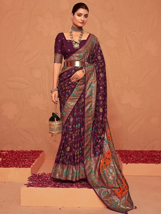 Satrani Floral Zari Art Silk Sungudi Saree