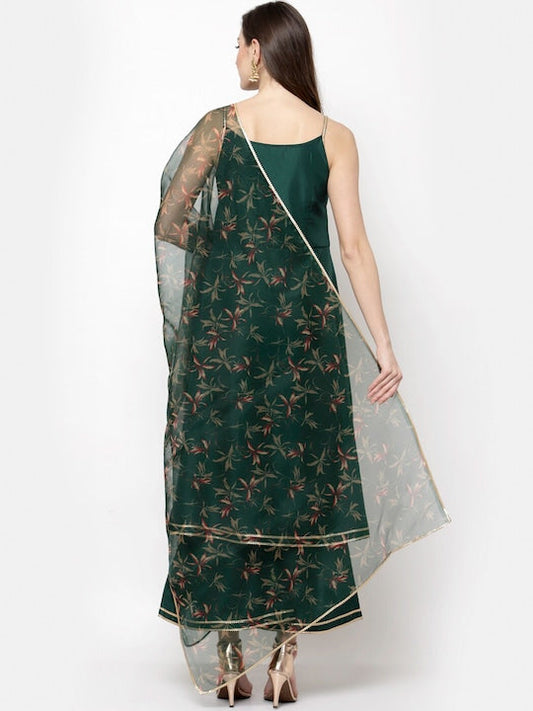 Myshka Women Green Kurta with Palazzos & With Dupatta