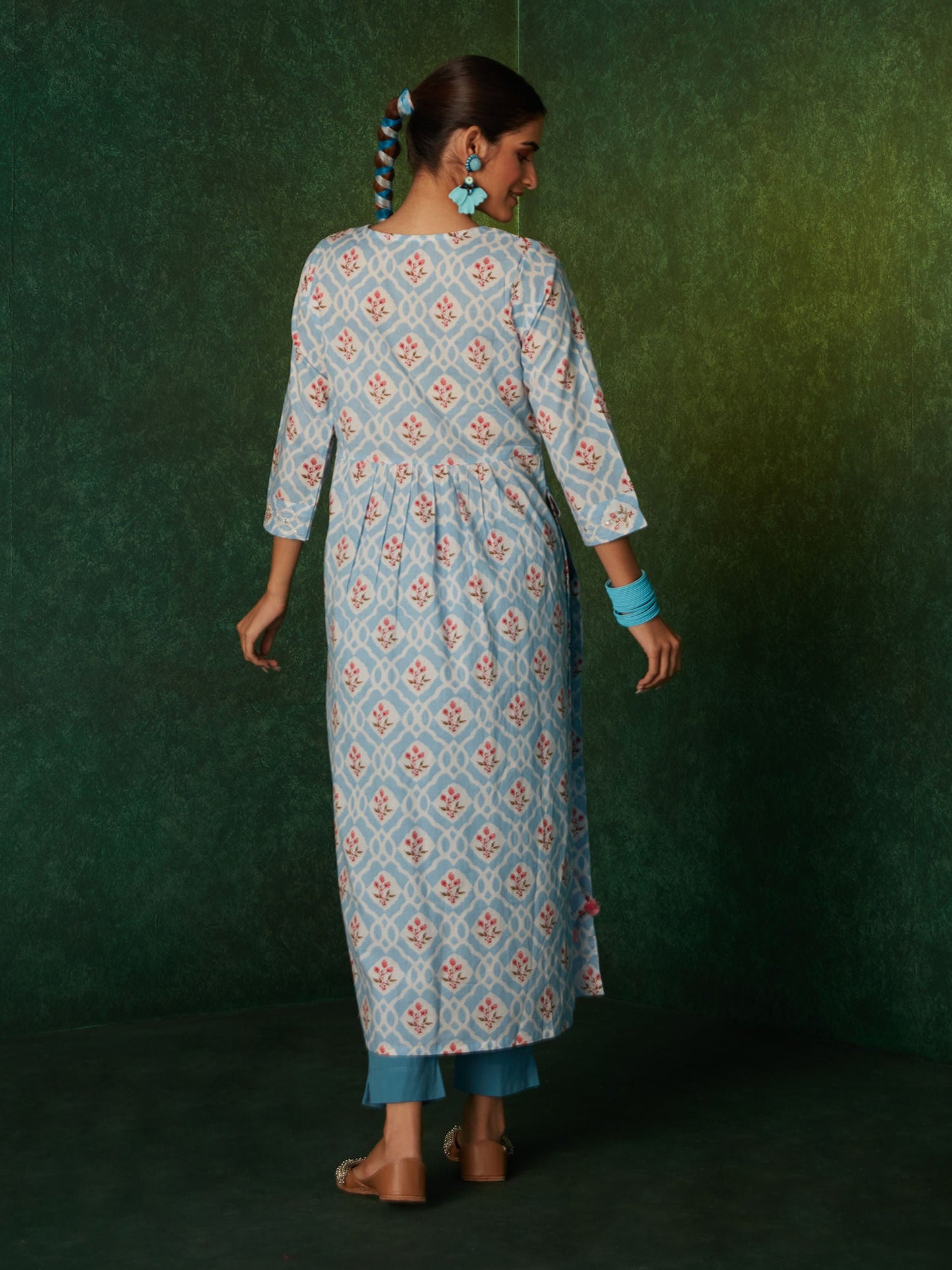 Likha Blue Jaipuri Printed Naira Cut Co-ord Set LIKSKD140 (Set of 2)