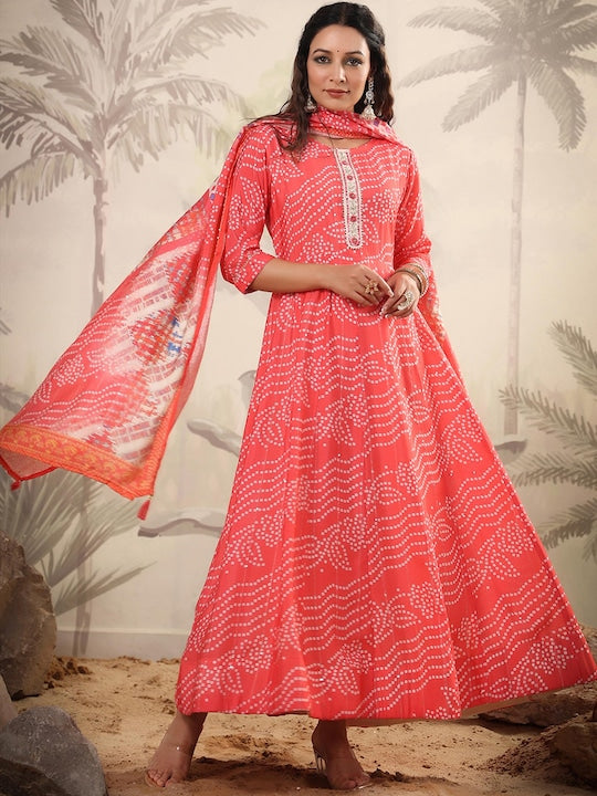 Scakhi Printed Anarkali Gown With Printed Dupatta