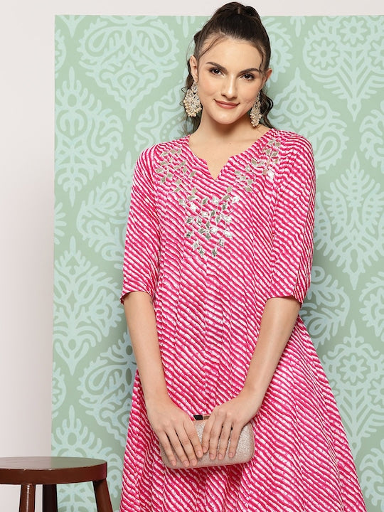 Yufta Leheriya Printed A-Line Kurta
