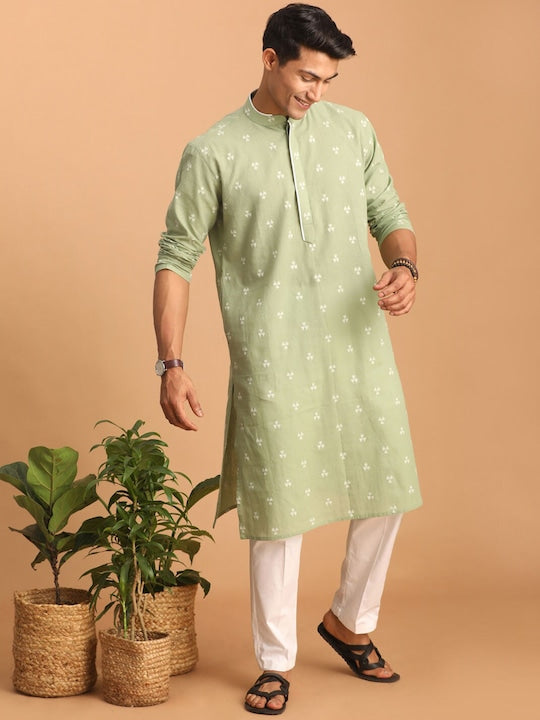 Vastramay Geometric Woven Design Pure Cotton Kurta with Pyjamas