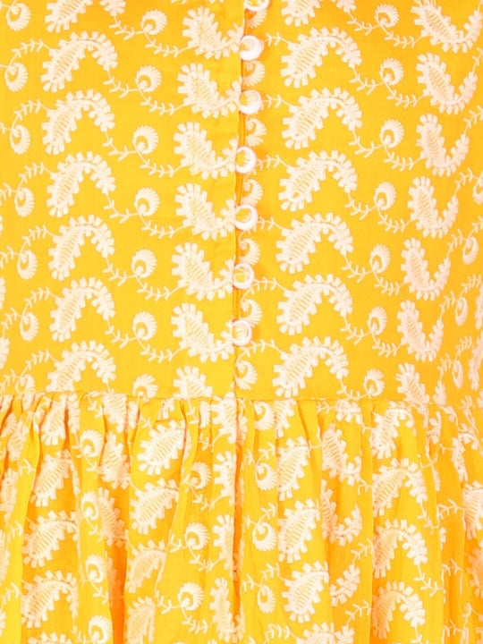 Vastramay Girls Orange Cotton Fit & Flared Ethnic Dresses