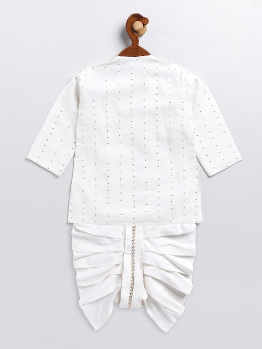 Vastramay Sishu Boys Striped Embroidered Sequinned Angrakha Kurta With Dhoti Pants