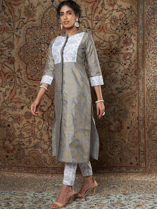 Shae by Sassafras Ethnic Motifs Printed Jacquard Kurta