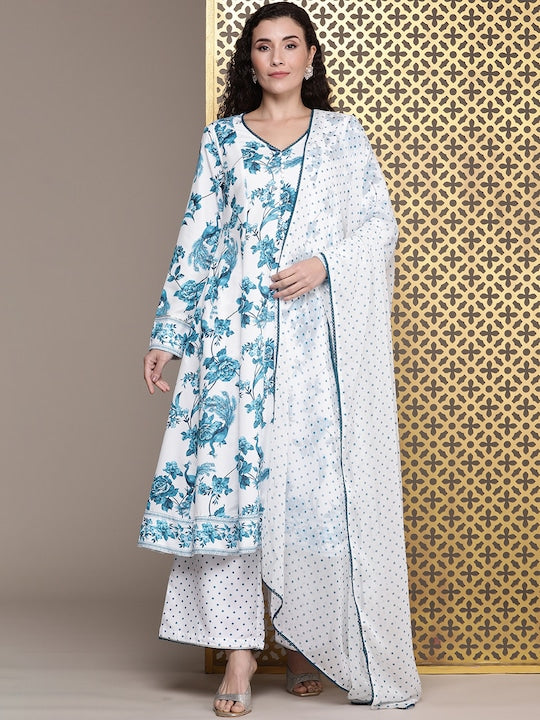 House of Pataudi Women Jashn Floral Printed Kurta With Palazzos & Dupatta