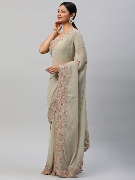 Kasee Green Polka Dots Embroidered Saree