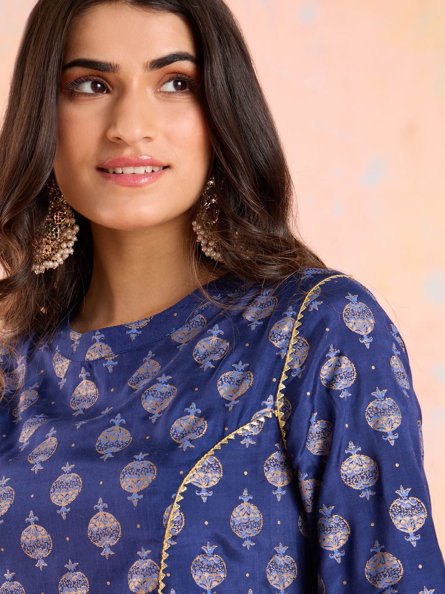 Likha Navy Blue Diwa Dazzle Bandhani Printed A-line Kurta LIKKUR210