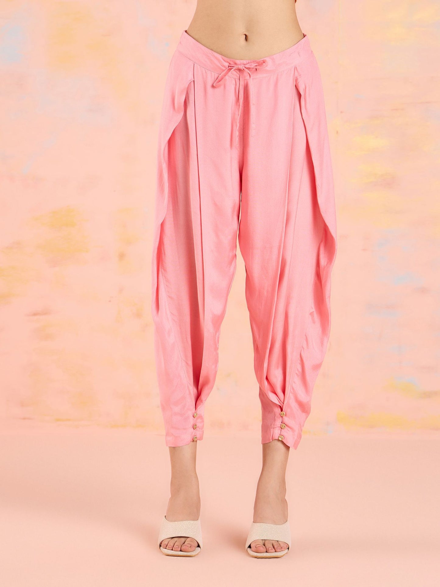 Likha Pink Garden Groove Shantoon Embroidered Kurta & Dhoti LIKSKD302 Co-ord Set (Set of 2)