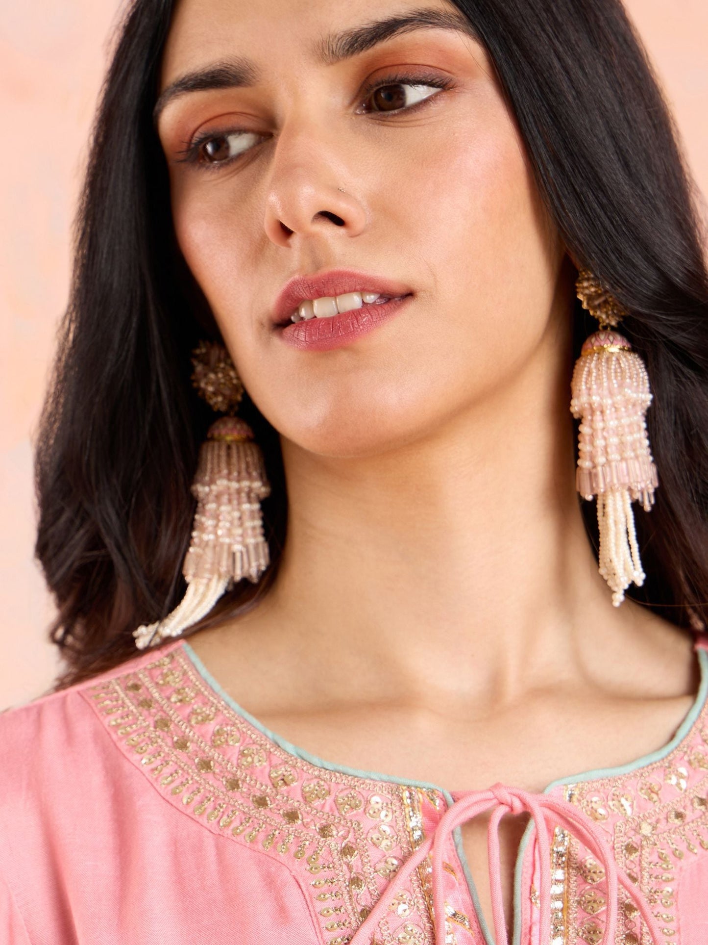 Likha Pink Garden Groove Shantoon Embroidered Kurta & Dhoti LIKSKD302 Co-ord Set (Set of 2)