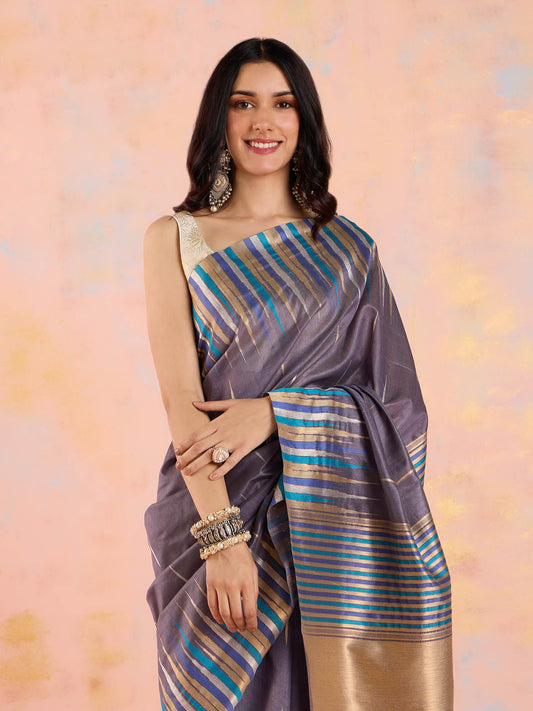 Likha Blue Karigar Korner Jacquard Saree with Unstitched Blouse LIKKKPET03