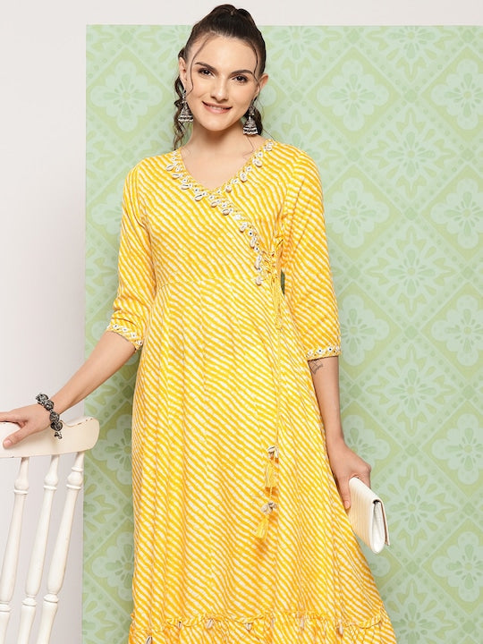 Yufta Leheriya Printed Mirror Work Anarkali Kurta