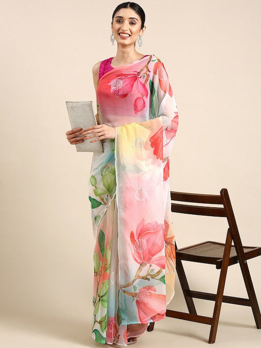 Anouk Floral Embroidered Pure Georgette Saree