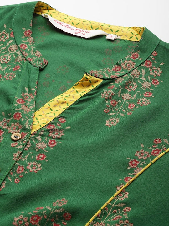 All about you Women Ethnic Motifs Printed Regular Liva Kurta & Trousers