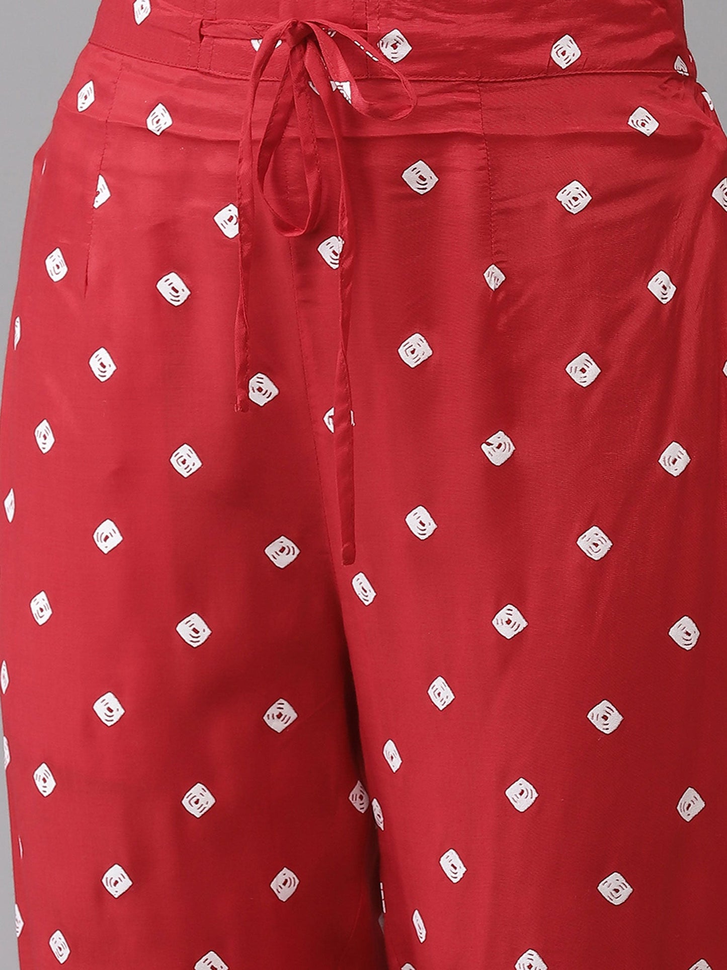 ISHIN womens Cotton Silk Red Embroidered Straight Kurta Trouser Dupatta (Set of 3)