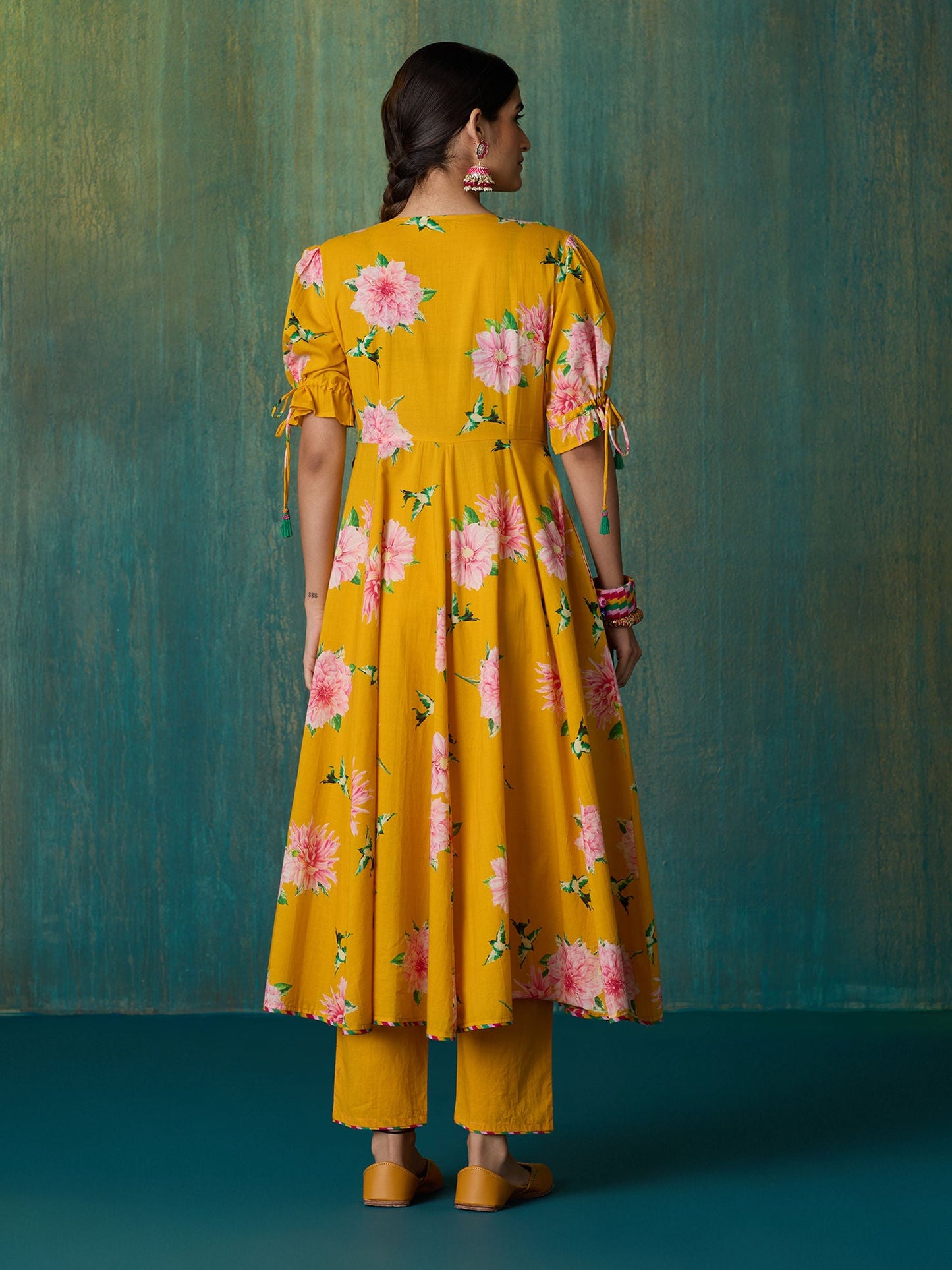 Likha Yellow Ethnic Bloom Printed Kurta Pant & Organza Dupatta LIKSKD204 (Set of 3)