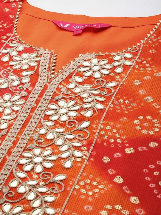 Varanga Women Bandhani Printed Kurta With Trousers & Dupatta