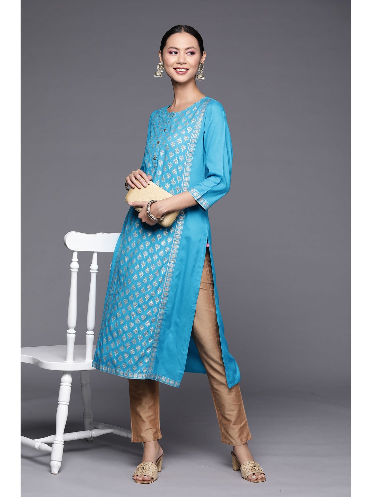 KSUT Women Blue Printed Straight Kurta
