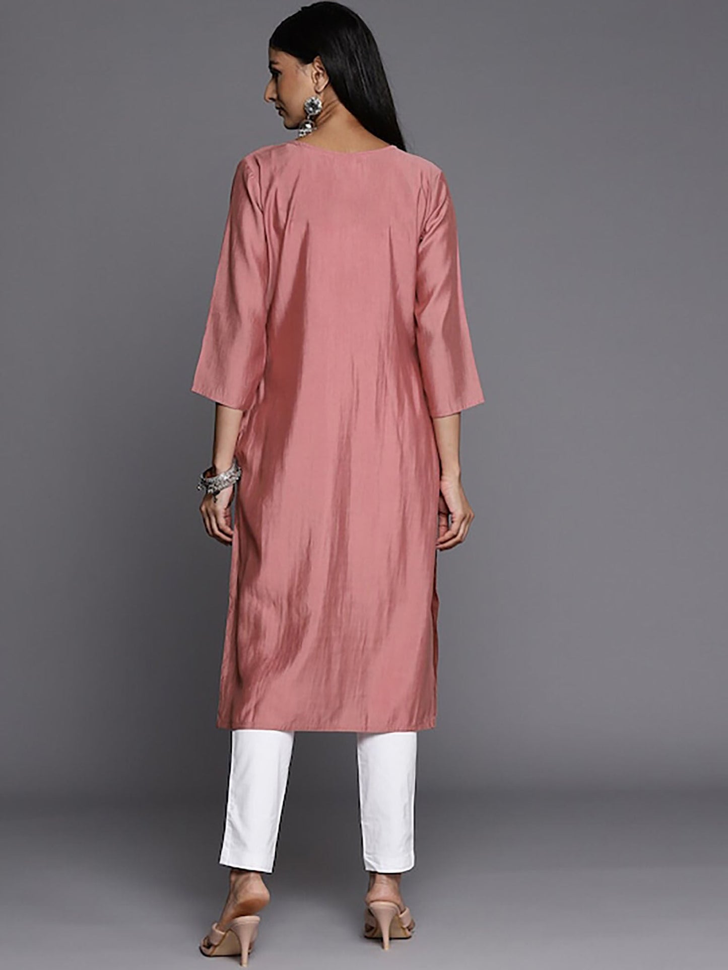 KSUT Peach Straight Sequined Kurta
