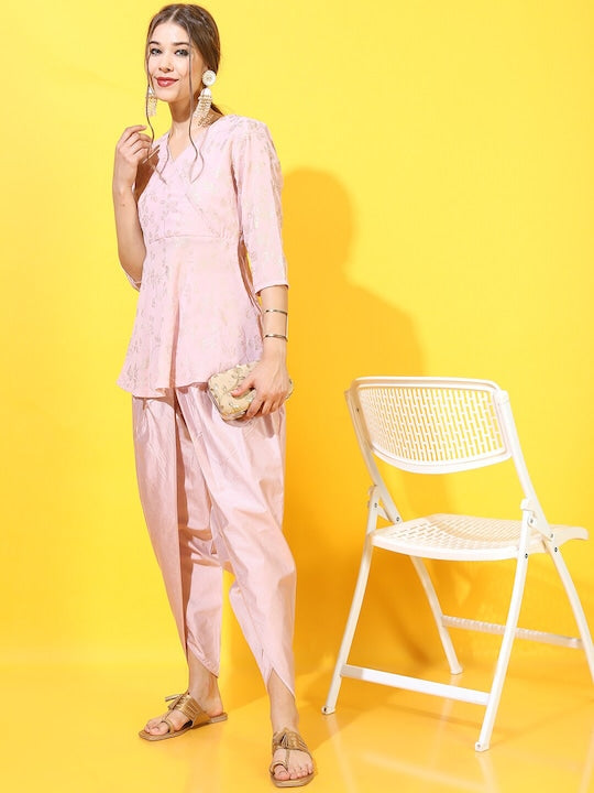 Vishudh Women Pink Floral Printed Kurti with Dhoti Pant