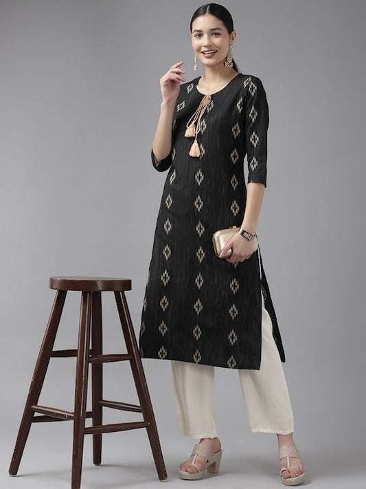 Yufta Women Woven Design Straight Kurta Black