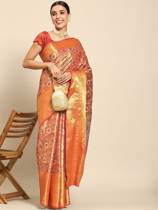 Silk Land Floral Zari Art Silk Kanjeevaram Saree