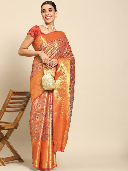Silk Land Floral Zari Art Silk Kanjeevaram Saree