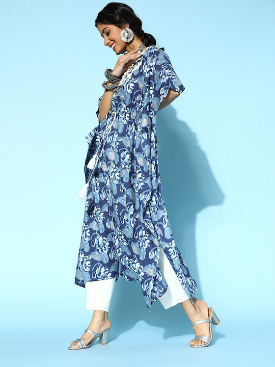 Yufta Blue Cotton Kaftan Kurta