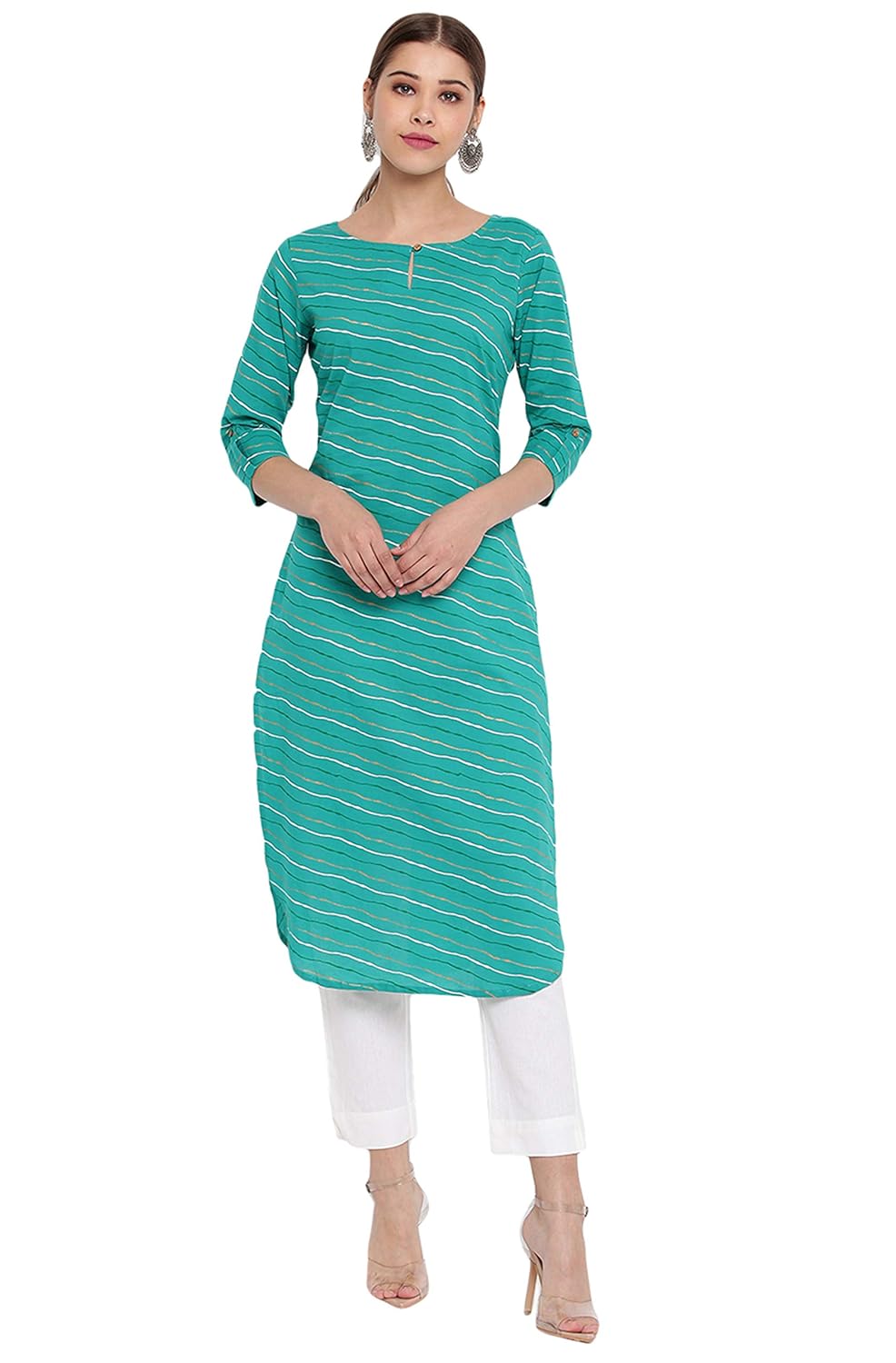 Janasya Women's Sea Green Cotton Kurta