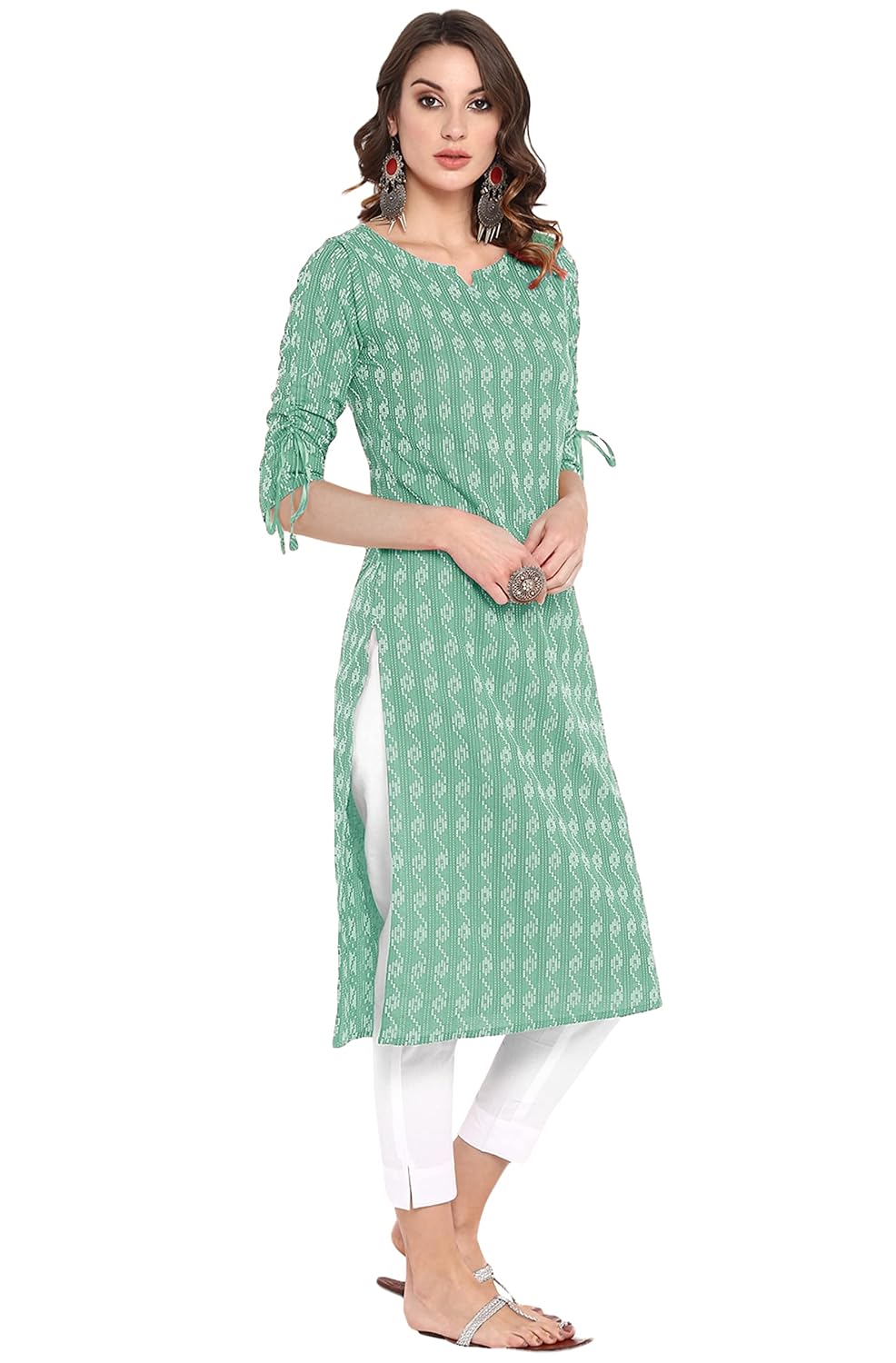 Janasya Women's Pure Cotton Straight Kurta Green