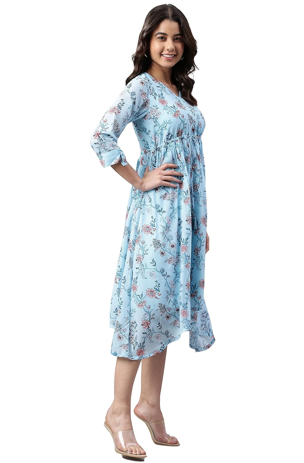 Janasya Women's Georgette V-Neck Dress