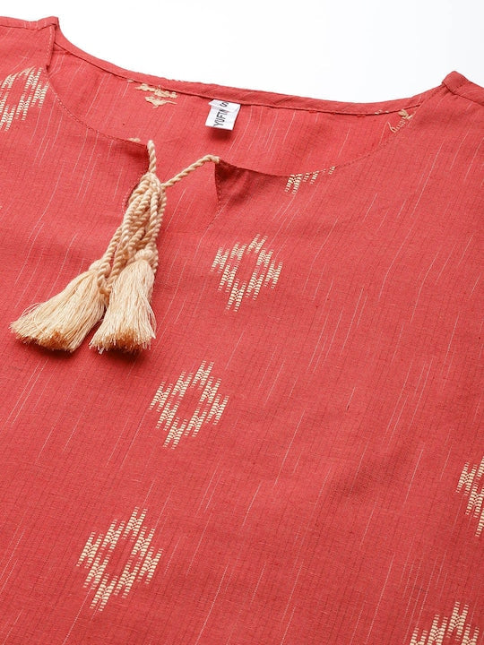 Yufta Women Woven Design Straight Kurta Red
