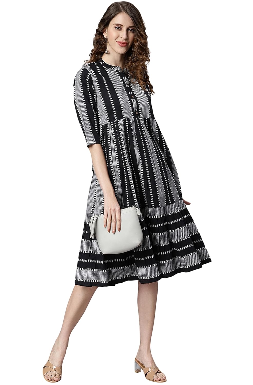 Janasya Women's Black Cotton Western Dress
