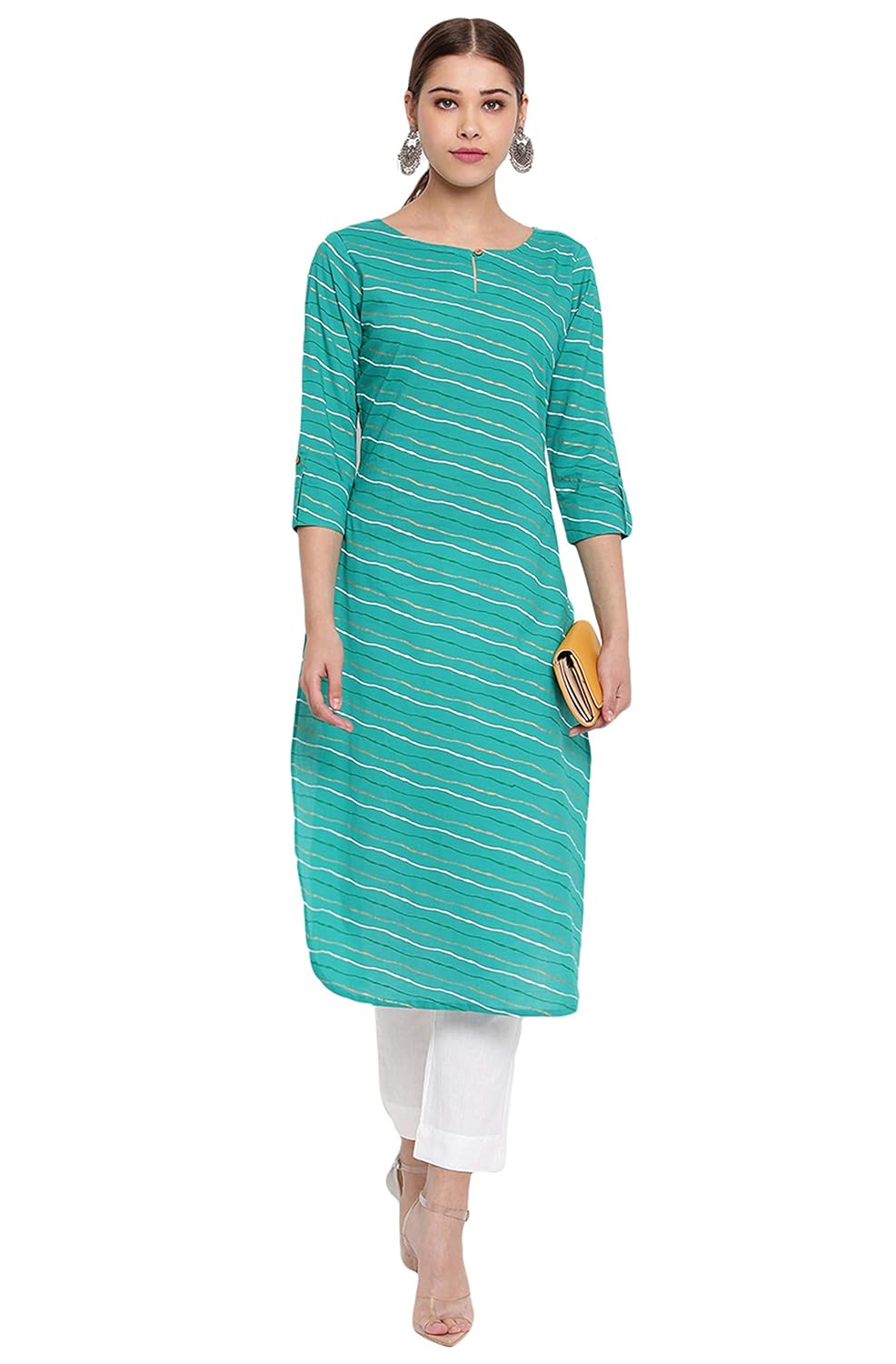 Janasya Women's Sea Green Cotton Kurta