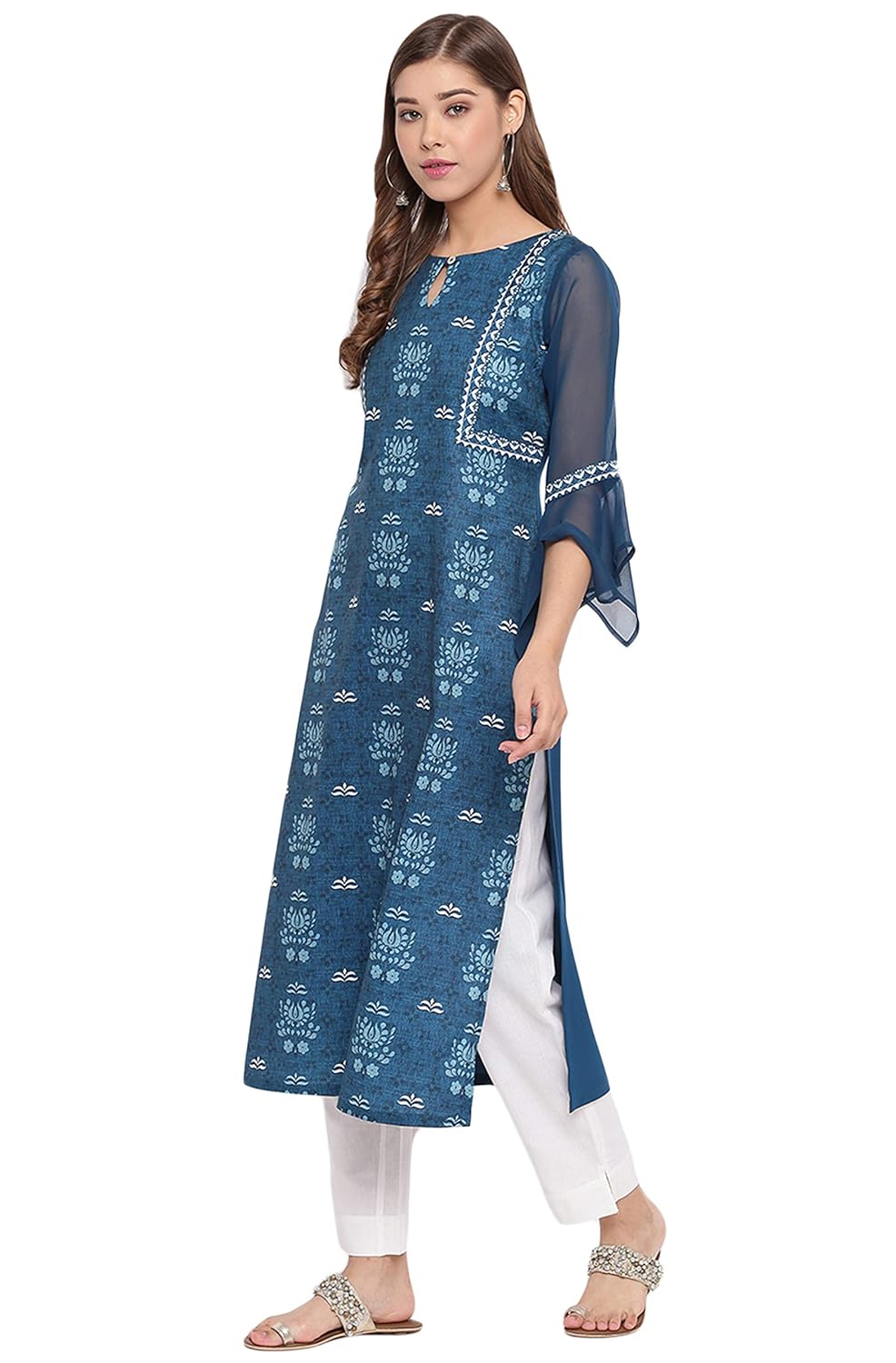 Janasya Women's Teal Poly Crepe Kurta