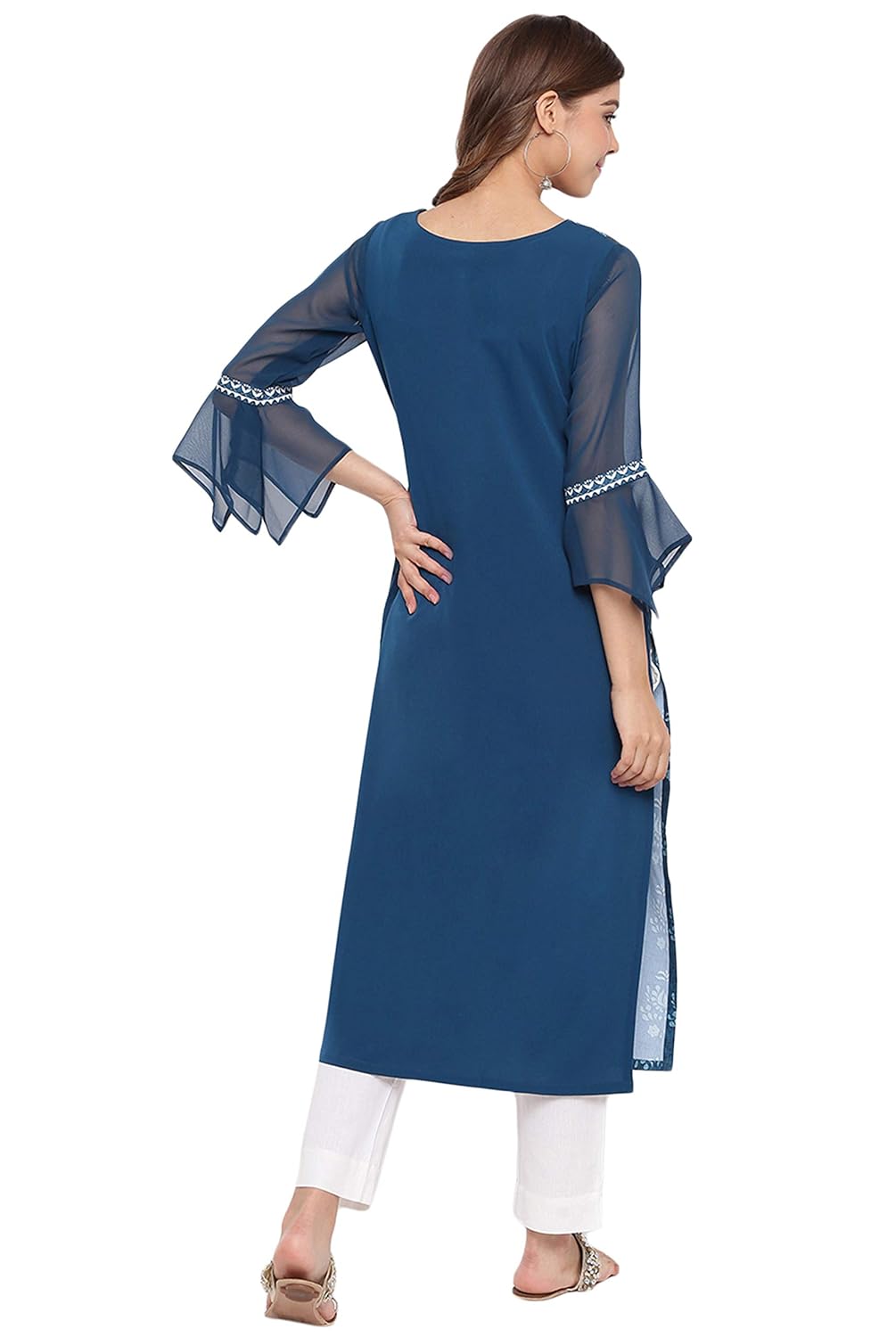 Janasya Women's Teal Poly Crepe Kurta