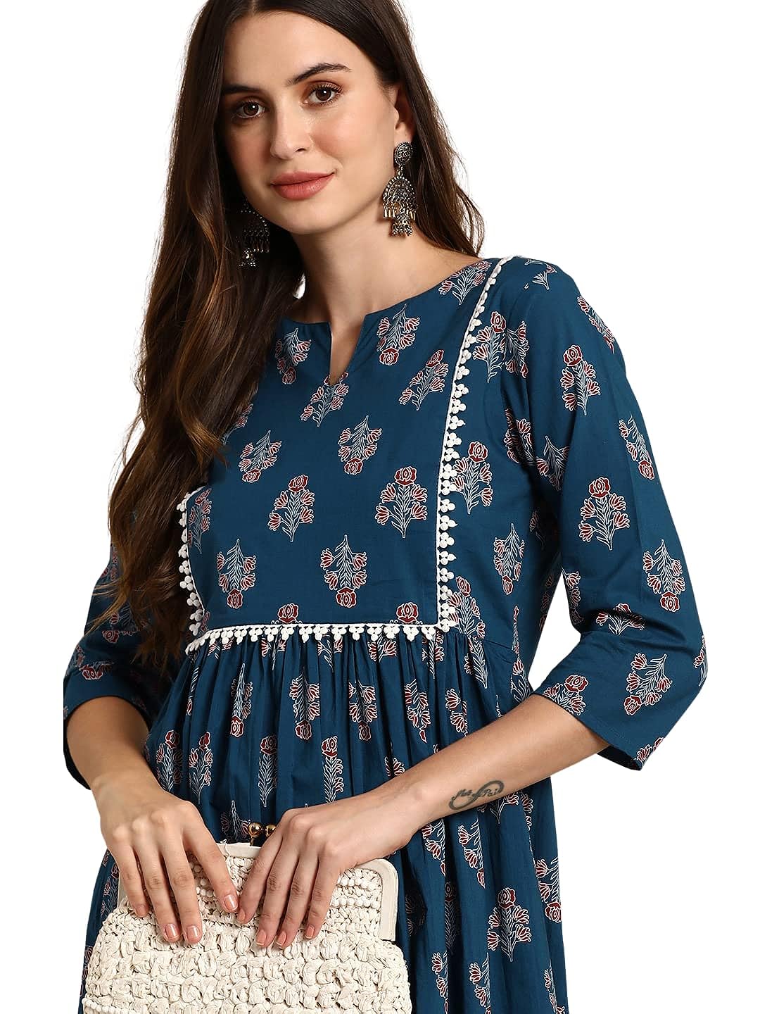 Janasya Women's Teal Cotton Kurta