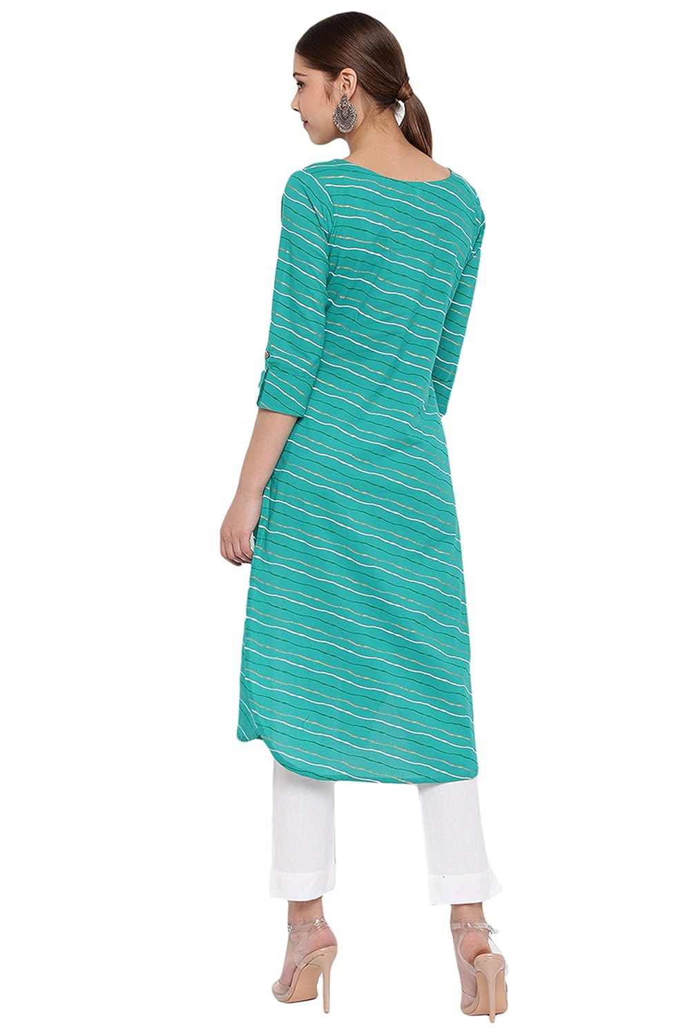 Janasya Women's Sea Green Cotton Kurta
