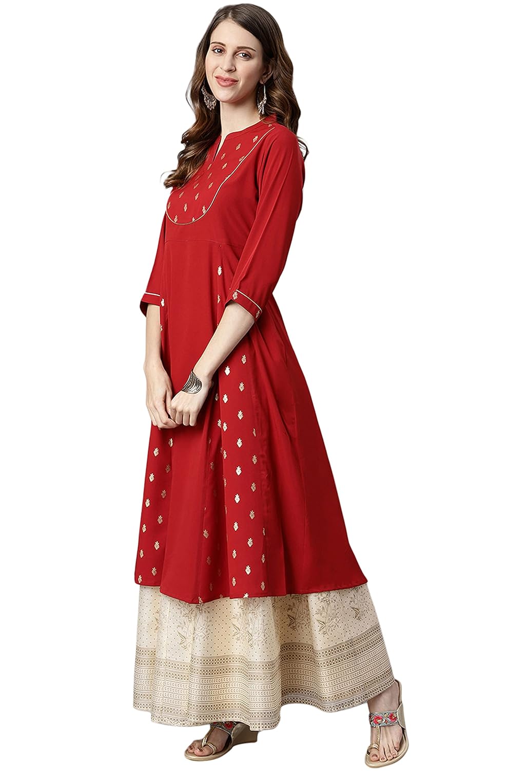 Janasya Women's Maroon Poly Crepe Kurta