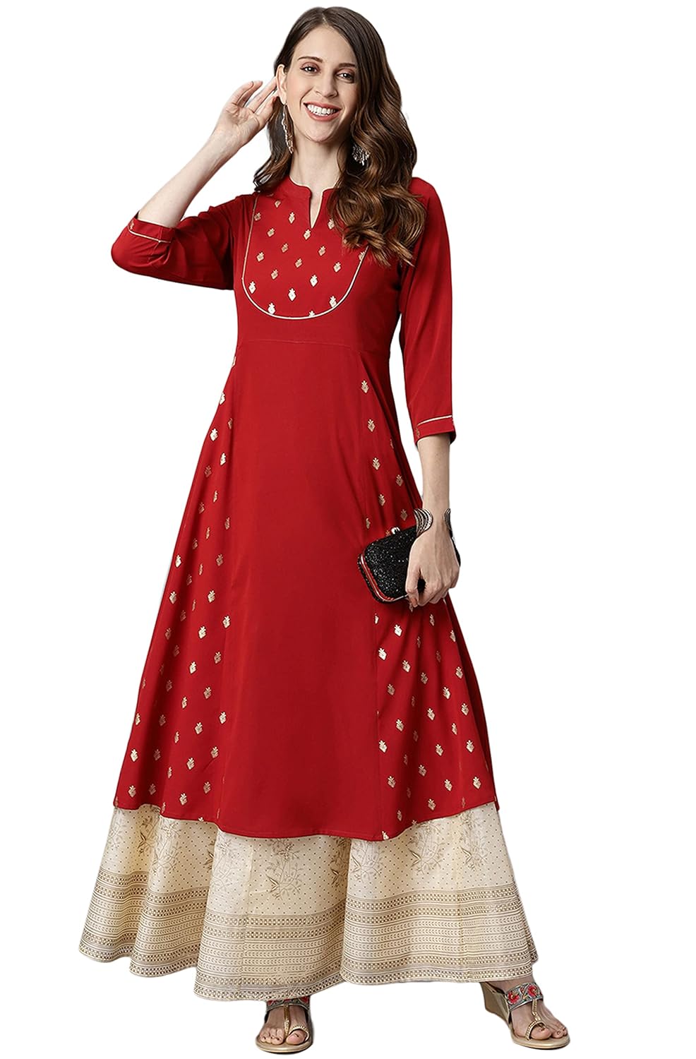 Janasya Women's Maroon Poly Crepe Kurta