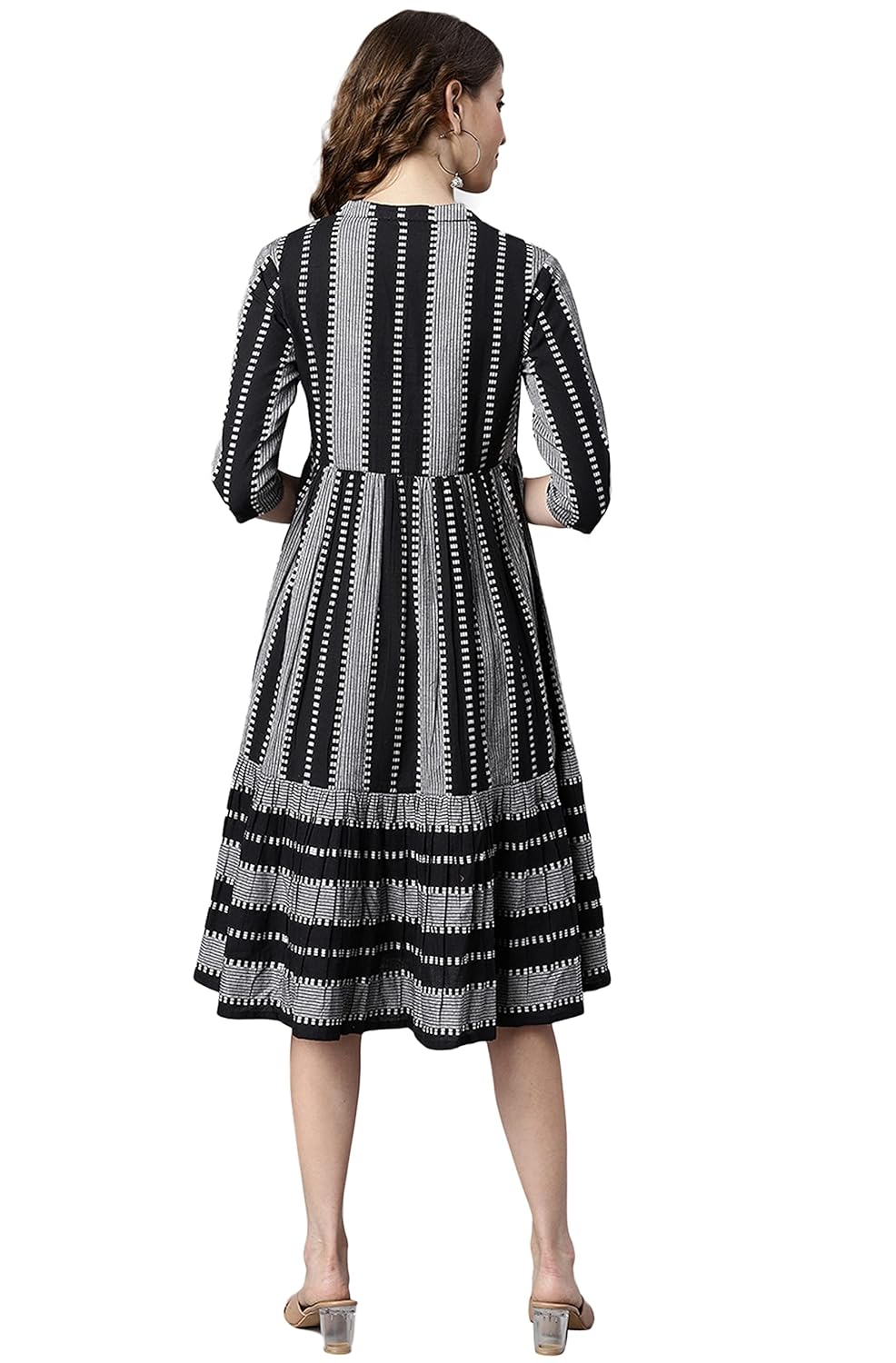 Janasya Women's Black Cotton Western Dress