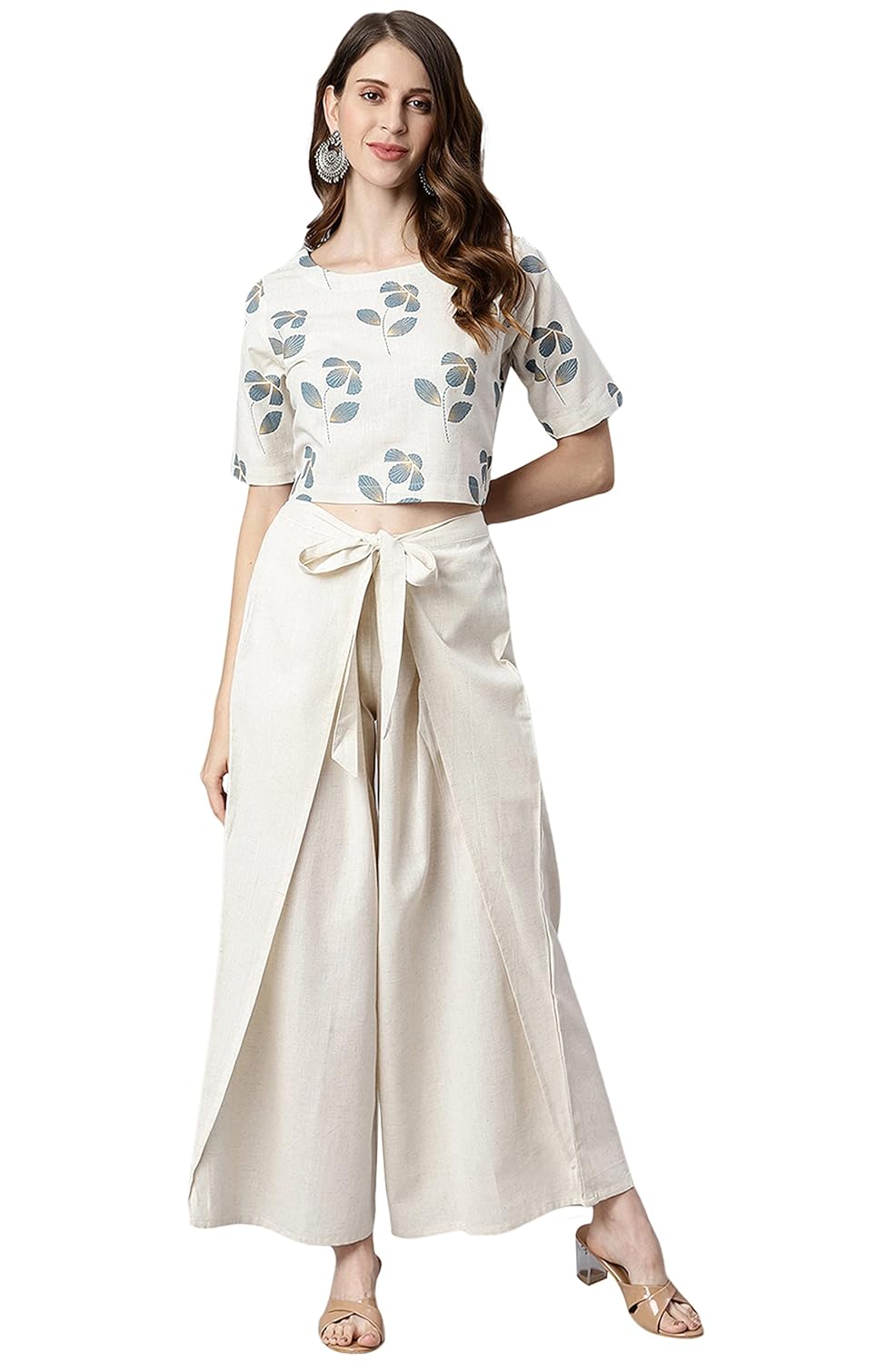 Janasya Women's Cotton Top With Palazzo Set