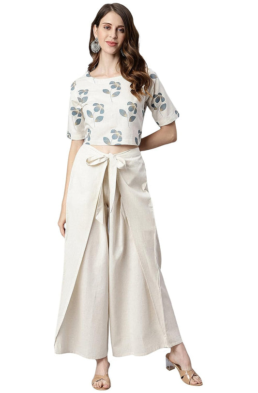 Janasya Women's Cotton Top With Palazzo Set