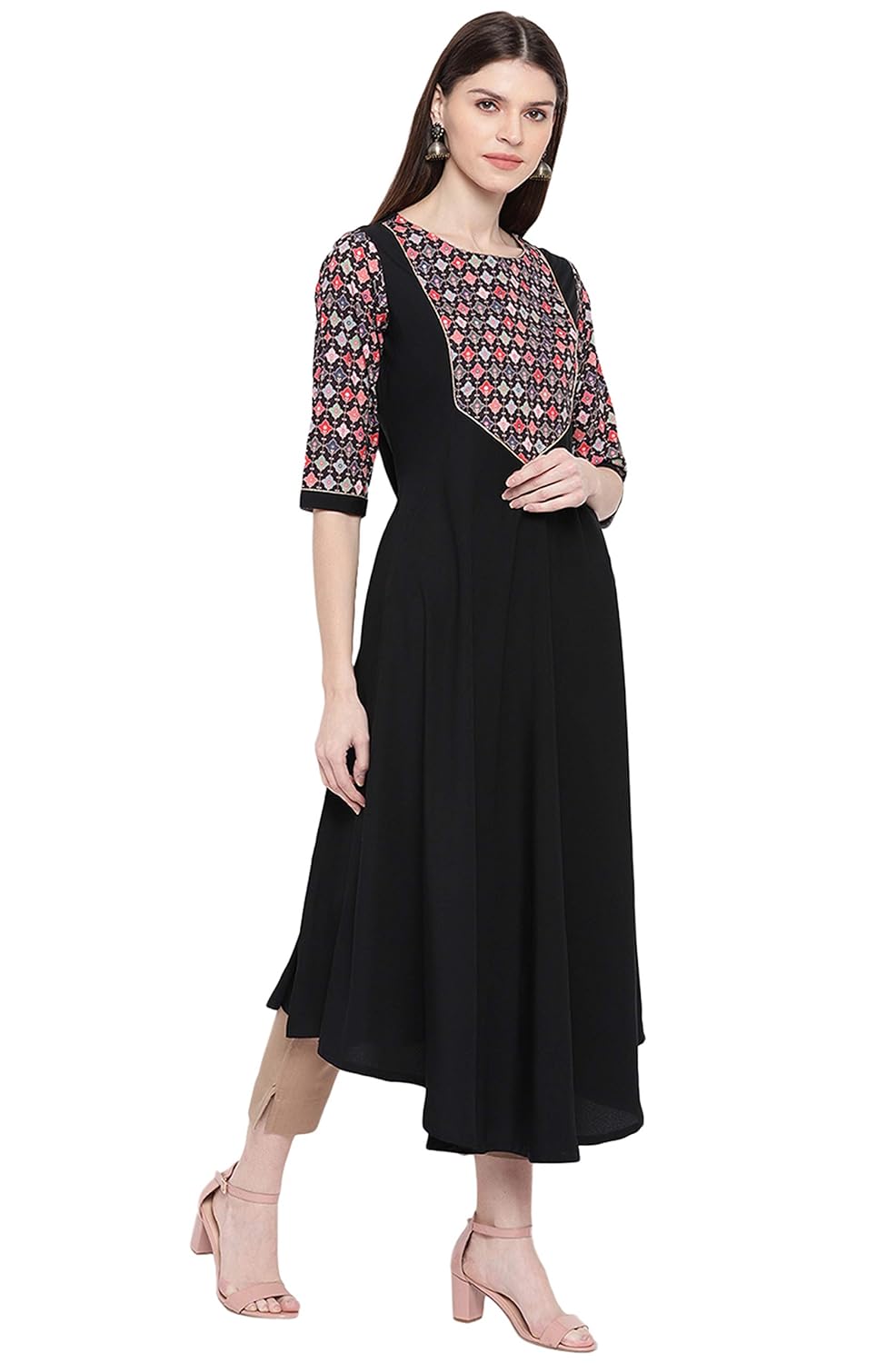 Janasya Women's Crepe Regular Kurta Black