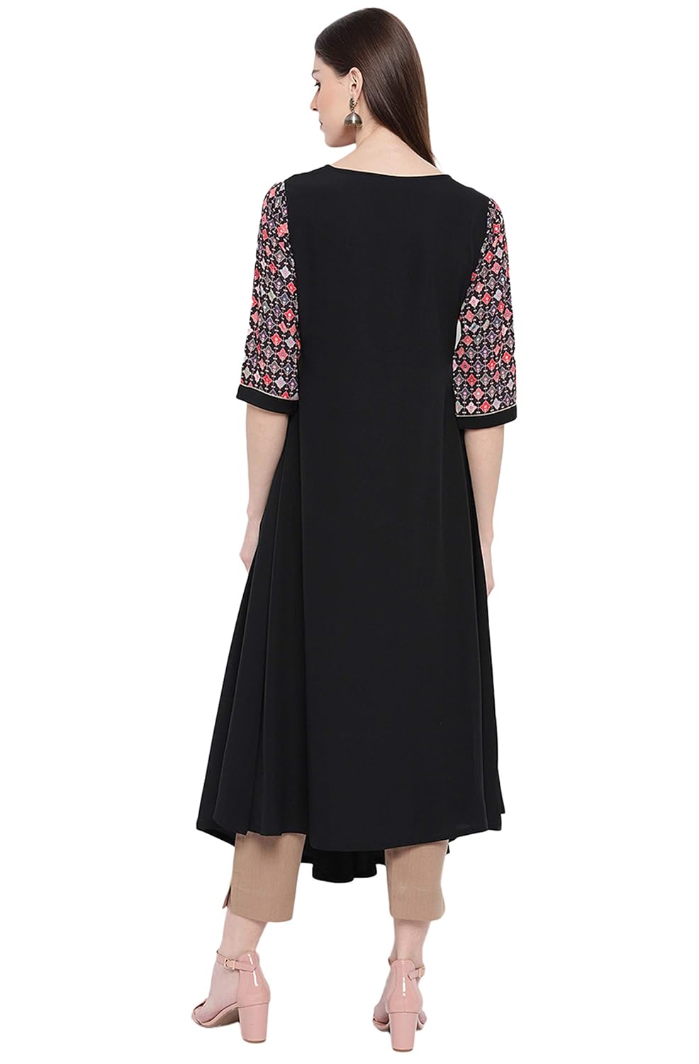 Janasya Women's Crepe Regular Kurta Black