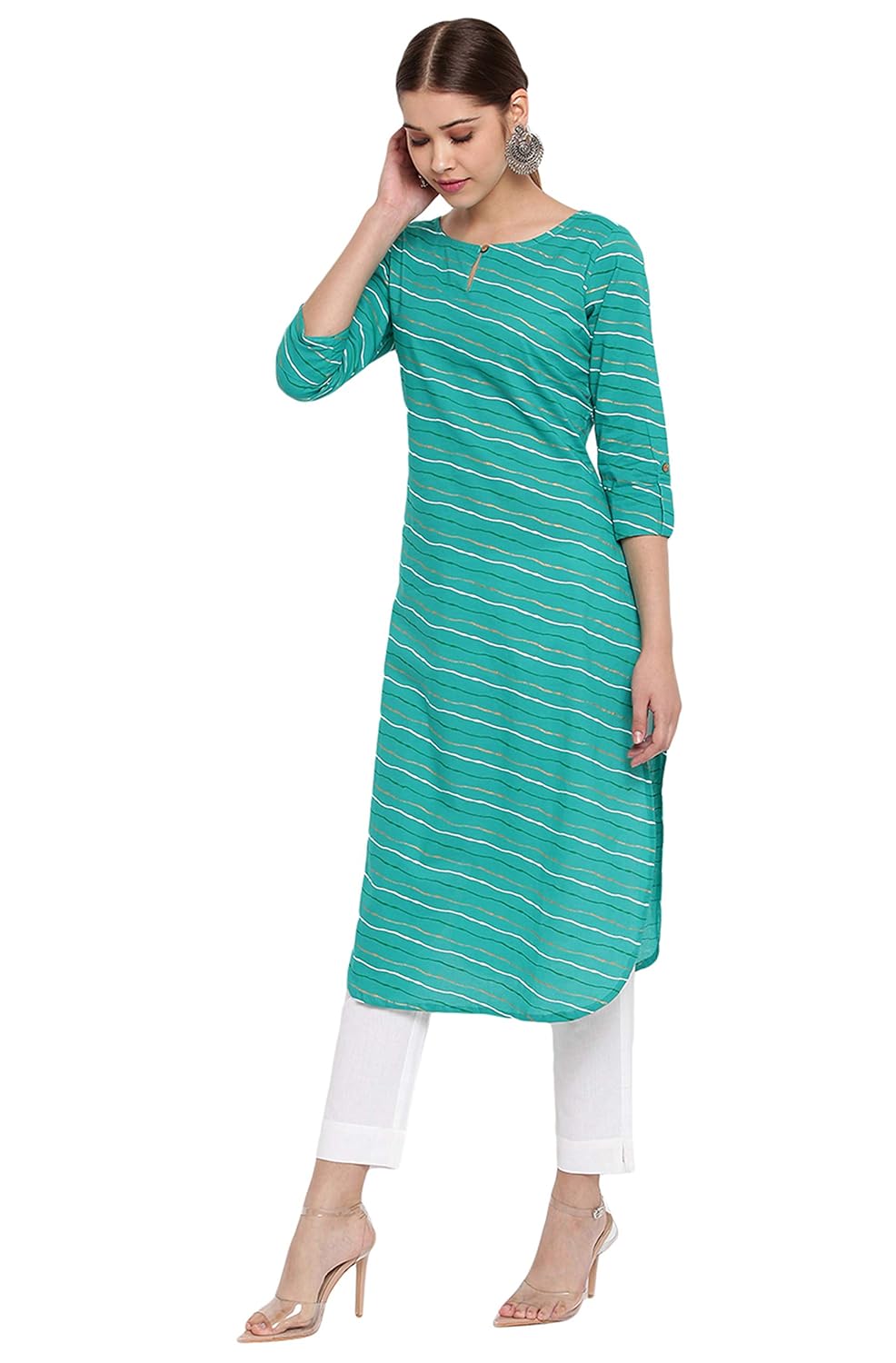 Janasya Women's Sea Green Cotton Kurta