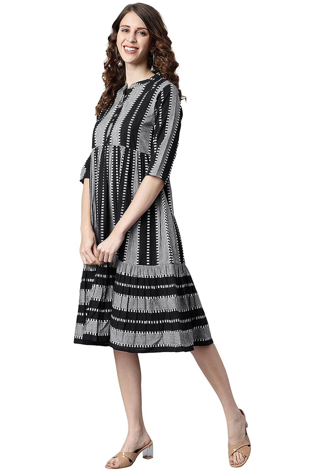 Janasya Women's Black Cotton Western Dress