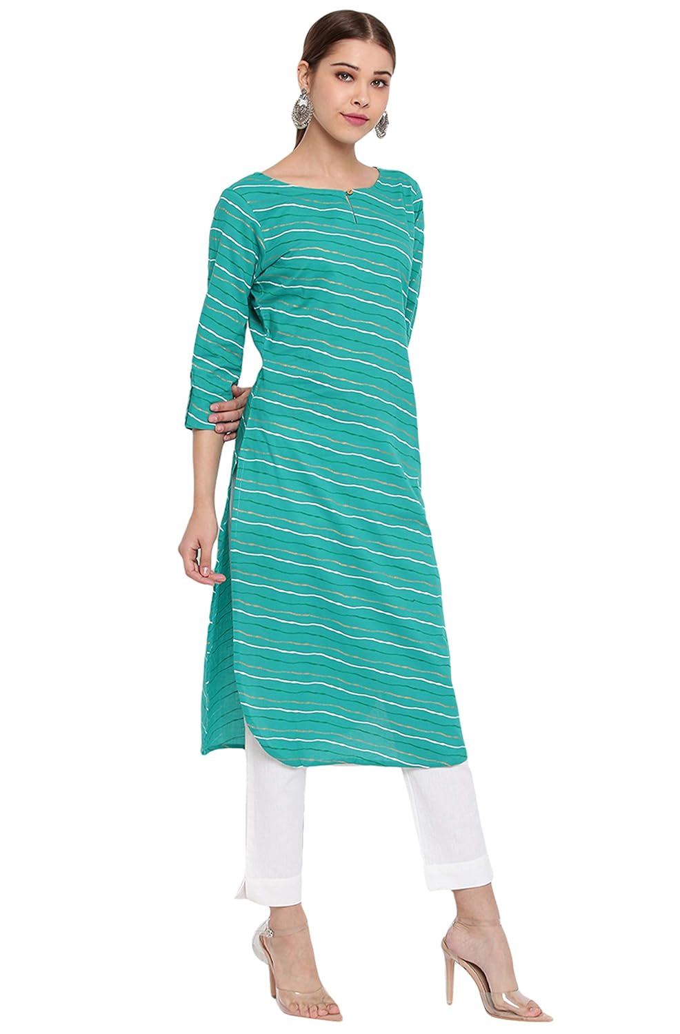 Janasya Women's Sea Green Cotton Kurta