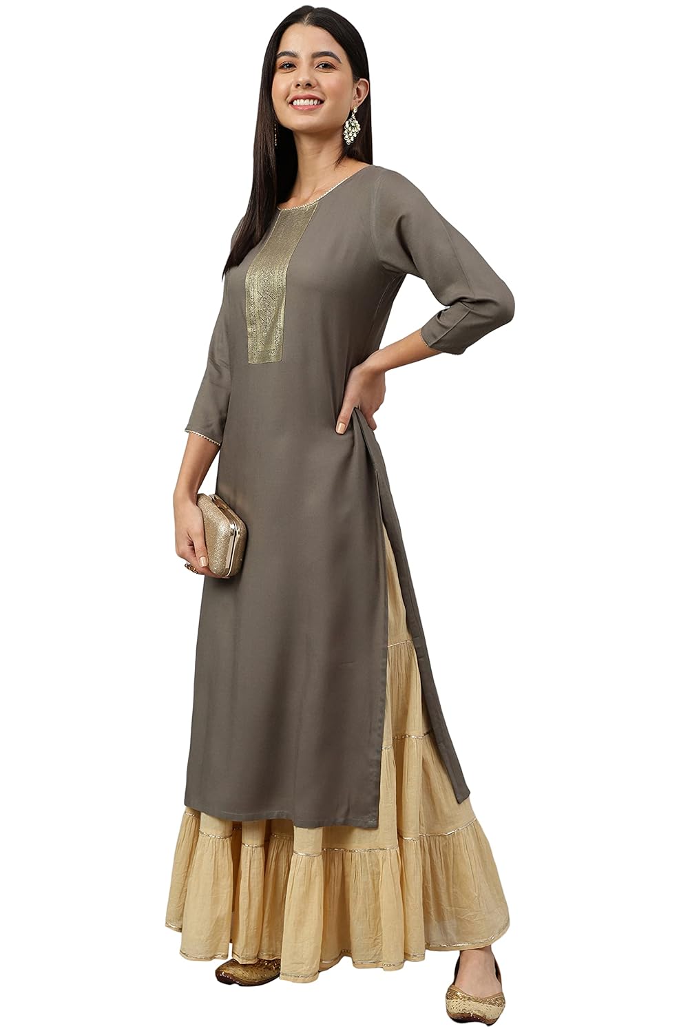 Janasya Women's Grey Rayon Solid Straight Kurta